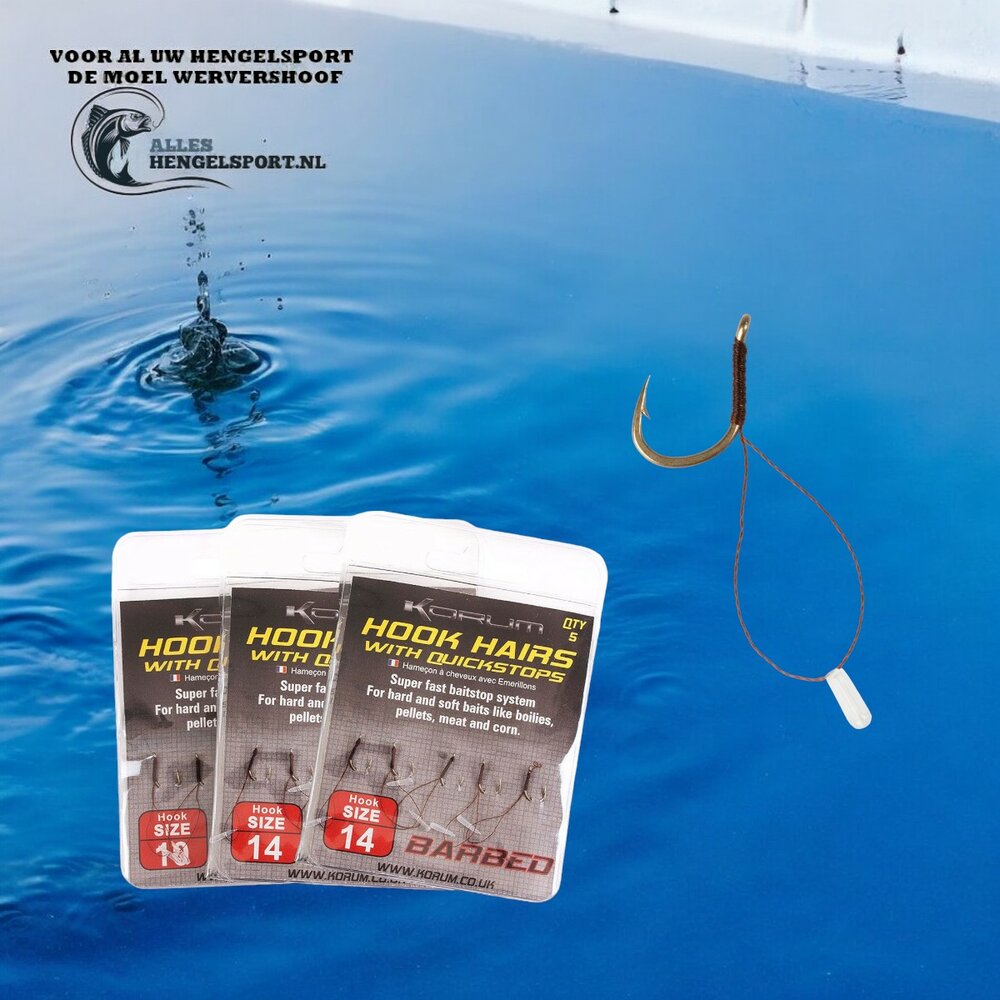 Korum Hook Hairs with quickstops size 12  / 5 stuks