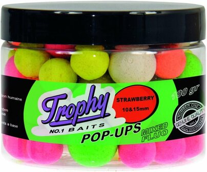 Trophy Baits Pop-Ups Fluo 70gr 10/15mm Strawberry