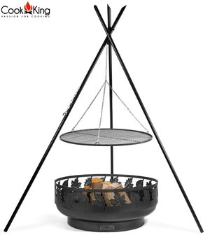 Cookking Grill: Black Steel rooster met tripod(tipi) 220cm