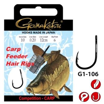 Gamakatsu - hakenboekje carp feeder hair rigs haak 12 line 0.18 40cm