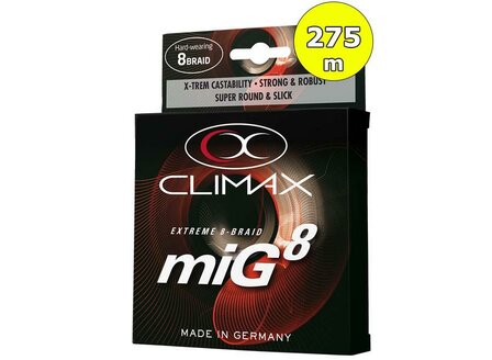 Climax miG 8-Braid 275m 24,5kg. 0,25mm Fluo Yellow