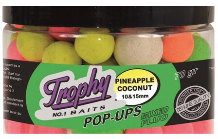 Trophy Baits Pop-Ups Fluo 70gr 10/15mm Pineapple Coconut