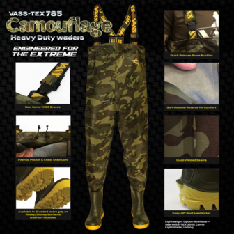 Vass E785 series Camo chest wader 