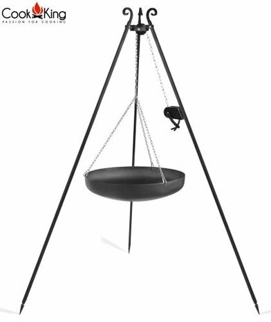 Cookking Black Steel wokpan met tripod(recht) 180cm + haspel