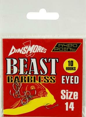 Dinsmores Beast Loose Eyed Barbless Hooks (10)