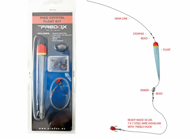 Predox Crystal float kit inline float 20g + trace 30lb + sinkers + beads + stoppers