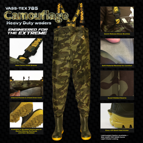 Vass E785 series Camo chest wader 