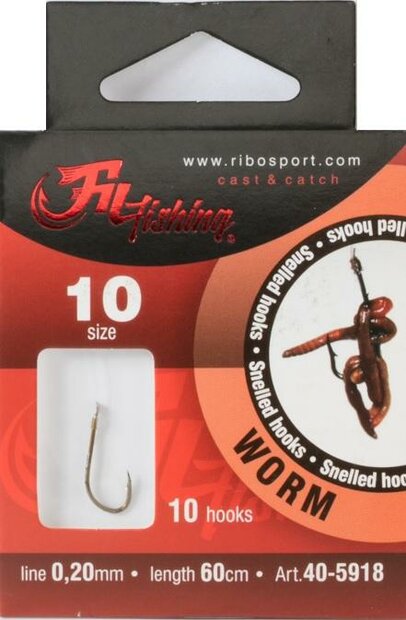 Hooks 'Worm' - Haakmaat #6 - 0.25mm - 60cm - 10 stuks