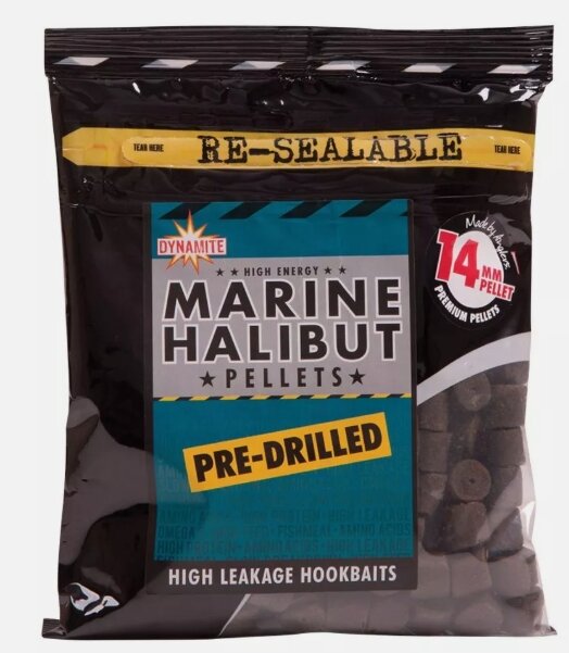 Dynamite Baits Marine Halibut Pellets 14mm 350g pre drilled / voorgeboord