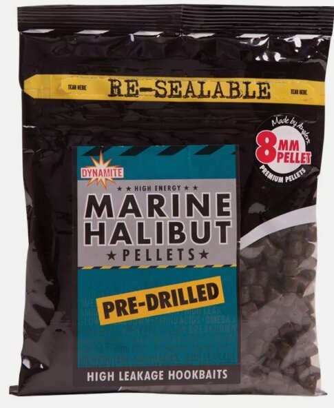 Dynamite Baits Marine Halibut Pellets 8mm 350g pre drilled / voorgeboord