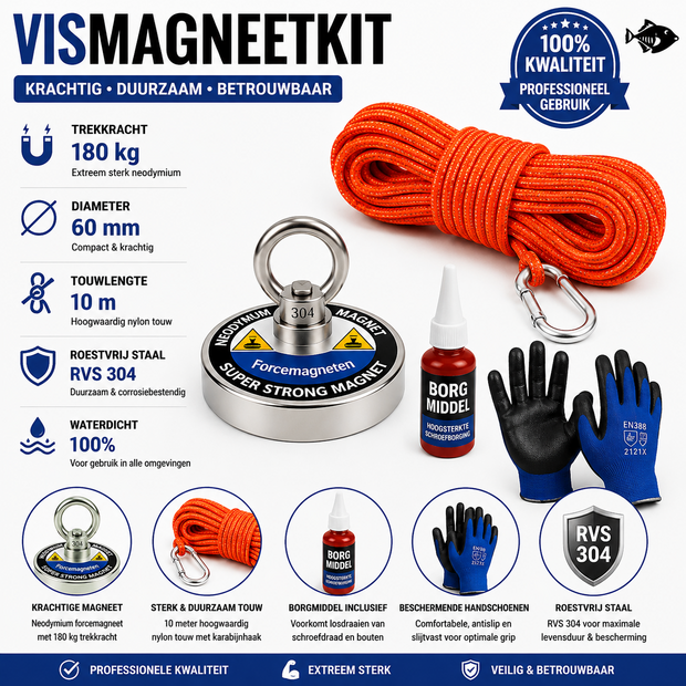 Superset 180kg The Piranha | Vismagneet voor Magneetvissen